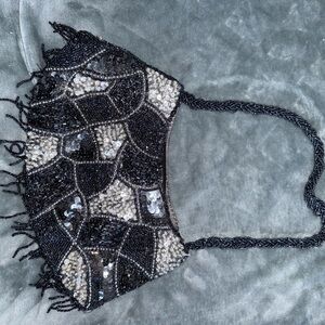 Beaded Black and Silver Evening Bag